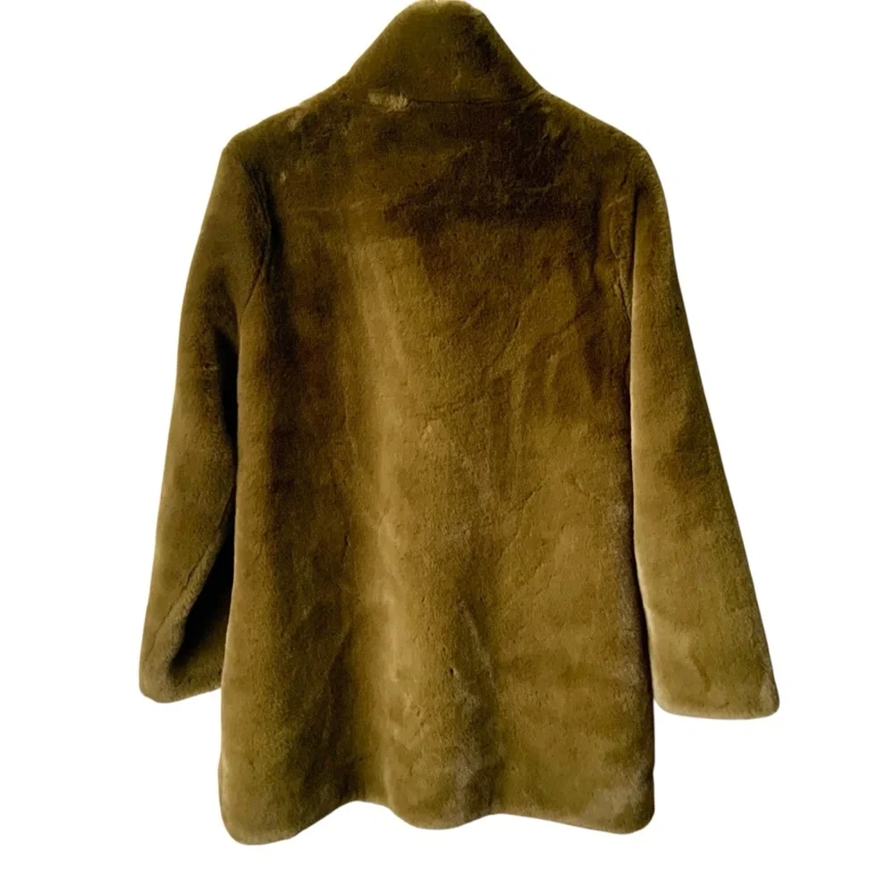 NWT STELLA + LORENZO Teddy Jacket Plush Oversized Olive Green Brown Medium